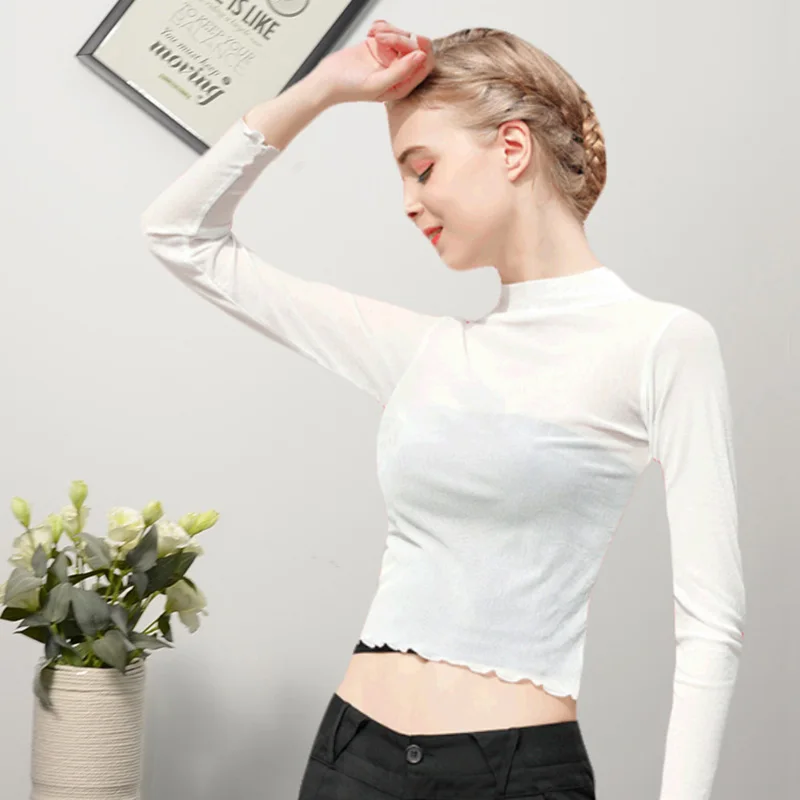 2023 Summer Women Golf Sunscreen with long sleeves and ultra-thin ice silk bottoming shirt and round neck turtleneck top