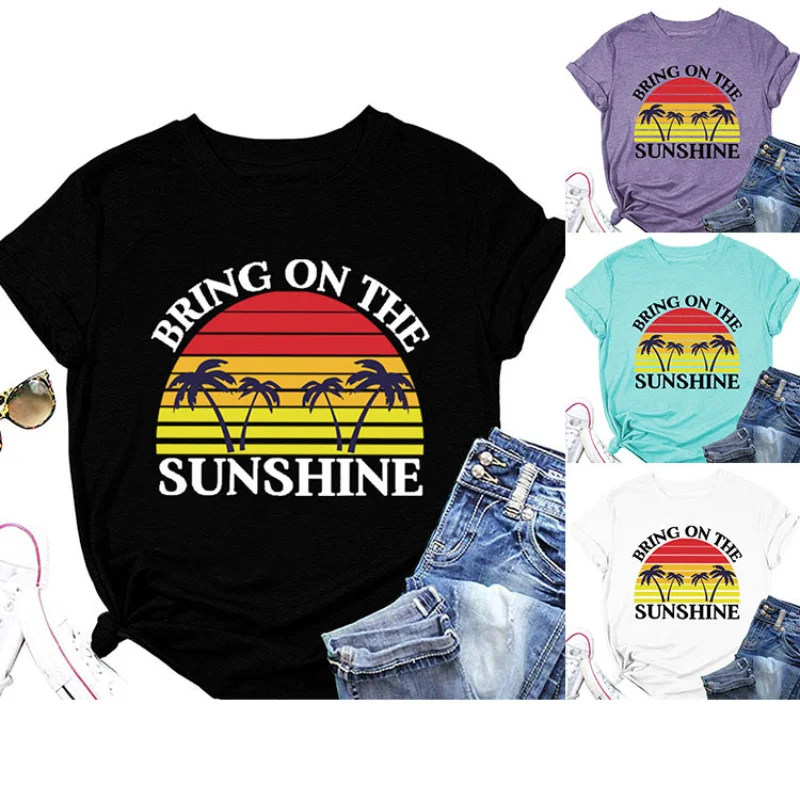 

Женская Винтажная футболка с надписью «BRING ON THE SUNSHINE»