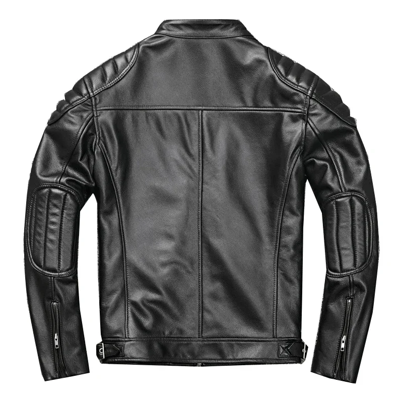 Vintage Distressed real Leather Moto Jackets Men Natural Calfskin Genuine Jacket Stand short Spring Autumn corium Coat