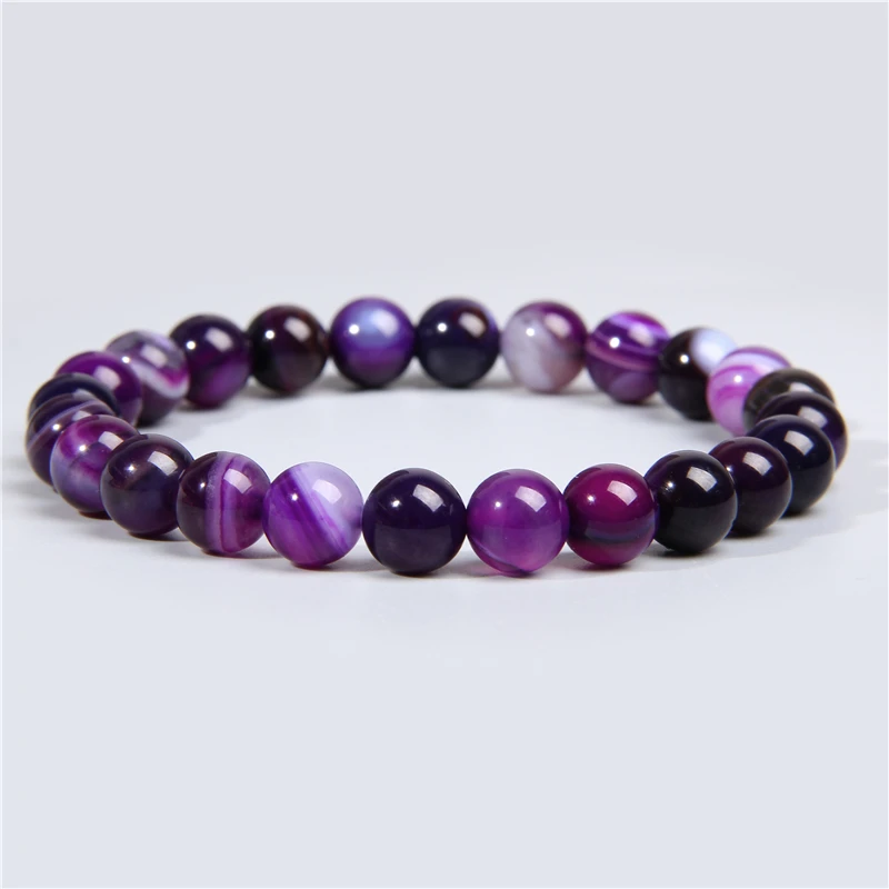 

8mm Purple Natural Agates Beads Bracelet Handmade Quartz Stone Beaded Bracelets Yoga Charm Energy Bracelet Men Women Jewelry