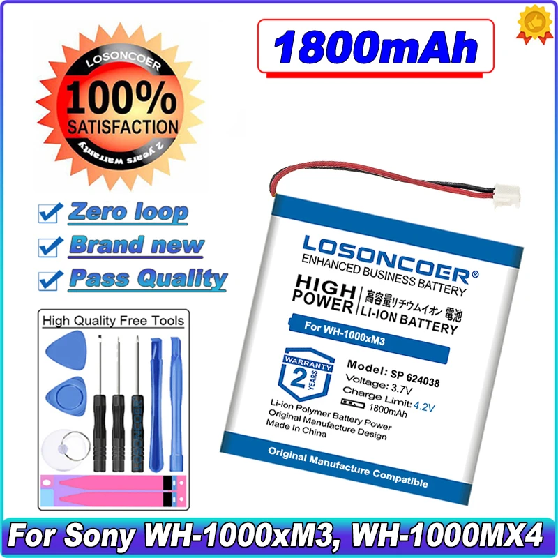 

LOSONCOER SM-03 SP624038 1800mAh Battery For Sony WH-1000xM3 WH-XB900N WH-CH710N WH-CH710B WH-1000MX4 1588-0911 LIS1662HNPC