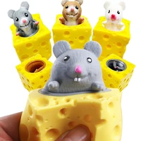 funny mouse and cheese block squeeze anti stress toy hide and seek figures stress relief fidget toys for kids adults