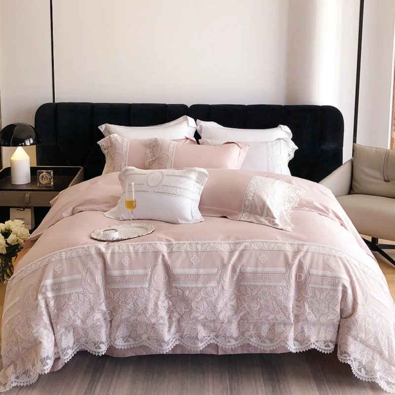 

Romantic White Lace Patchwork Embroidery Princess Wedding Bedding Set 1000TC Egyptian Cotton Duvet Cover Bed Sheet Pillowcases