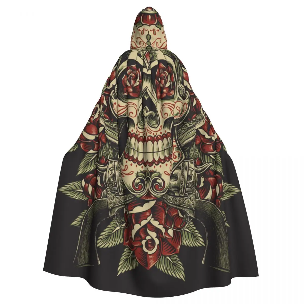 

Женская винтажная накидка с капюшоном, Череп, розы, цветы, средневековый костюм, ведьма, вампир, эльф Пурим, карнавальвечерние