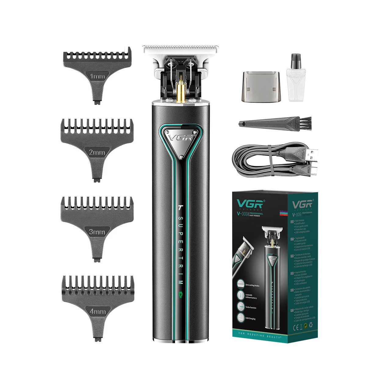 

Electric Hair Clipper Metal Hair Trimmer Professional Beard Shaver Rechargeable Haircut Machine Cordless Trimmer for Men V-009
