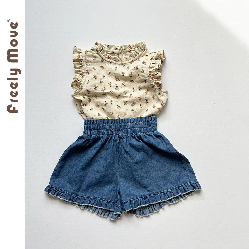 

Summer Girls Princess Clothing Floral Sleeveless T-shirt Top for Kids Sweet Girls Clothes Outfits Cotton T-Shirts Tops