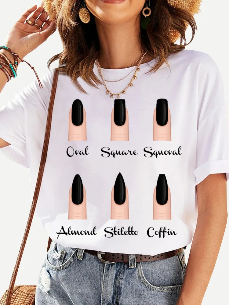 

Женская футболка с индивидуальным принтом ногтевого дизайна, веселая летняя женская футболка в стиле Харадзюку с коротким рукавом, футболк...