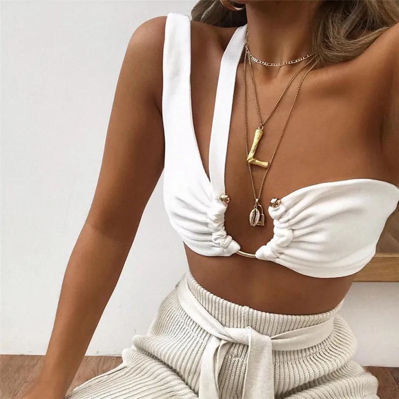 

Meqeiss women's solid color camisole metal decorative tube top single shoulder strap vest 2021 sexy summer hot women's clothing
