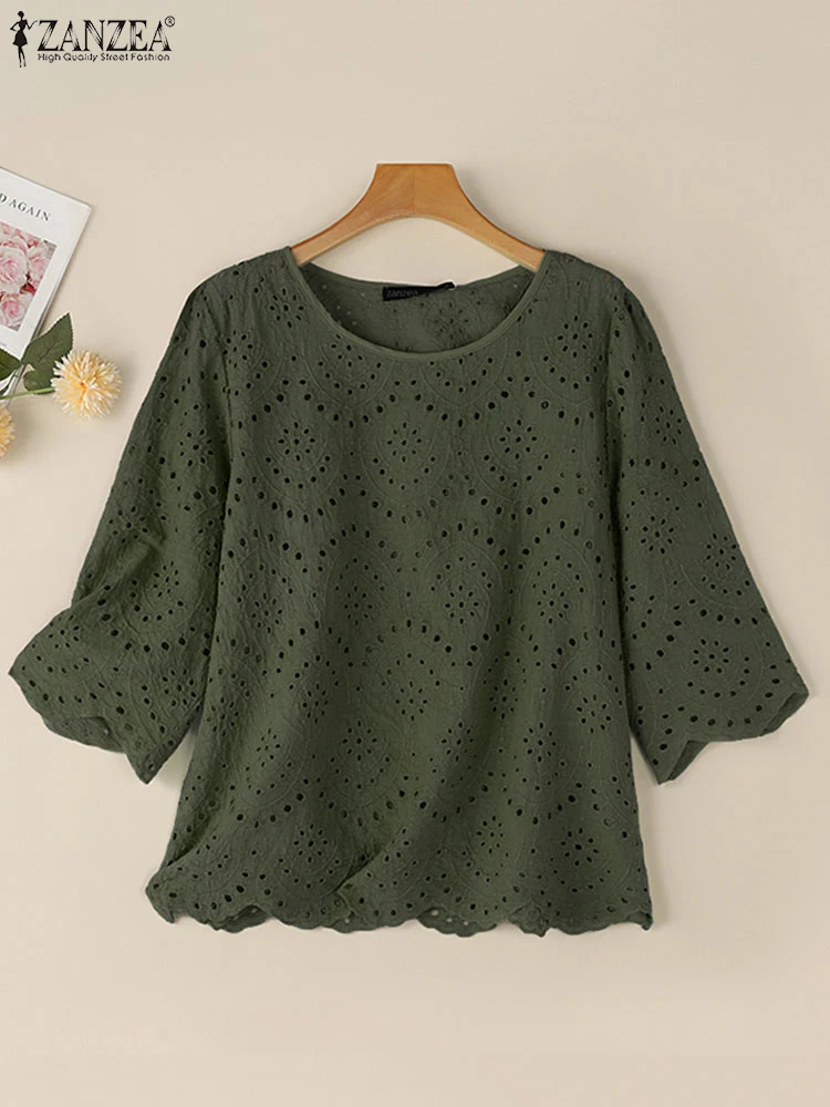 Блузка ZANZEA женская с вышивкой элегантная повседневная Свободная рубашка