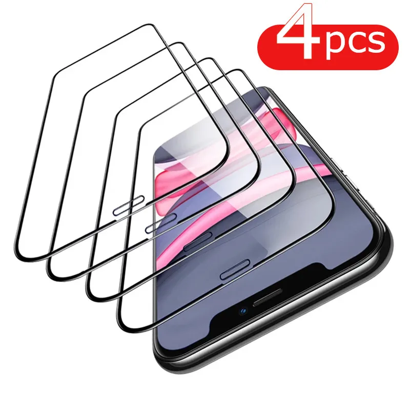 

4PCS Full Cover Tempered Glass For iPhone 13 12 11 Pro Max Screen Protector For iPhone XS MAX XR 7 8 PLUS Protective Film