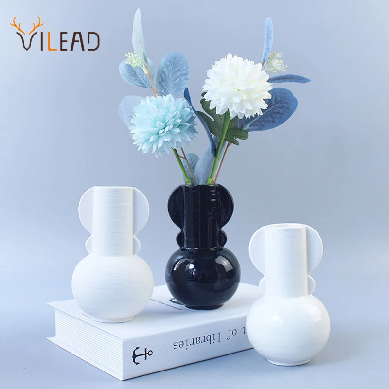 

VILEAD Decorative Ceramic Vases Modern White Minimalist Planters Pot Dried Flowers Art Ware Home Living Room Desktop Decoration