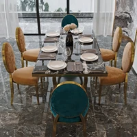 modern minimalist style dining table set marble metal multi table with comfortable chairs furniture for home use