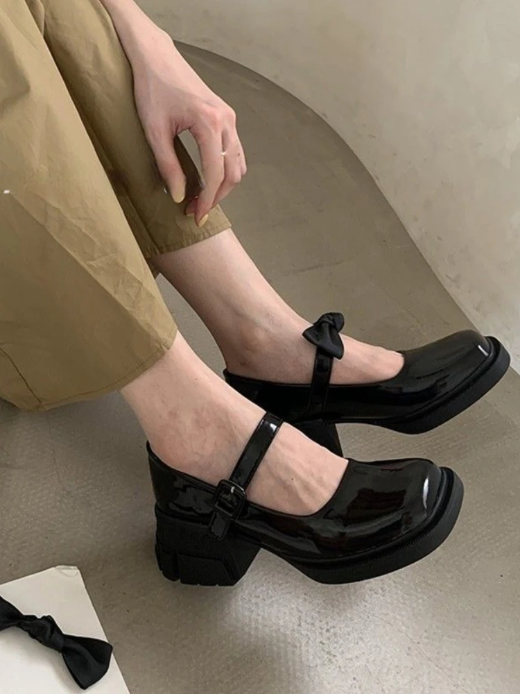 

2022 Summer Shoes Women Casual Sandals Shoes Flat Basic Round Toe Shoes Mary Janes Vintage Black Medium Heels Korean Fashion