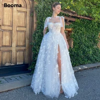 booma butterfly lace boho wedding dresses sweetheart bow straps high slit a line bridal gowns dotted tulle long bride dresses