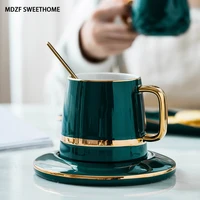 europese luxe keramische kopje koffie dessert thee met deksel mat lepel cup melk mok drinkware tool gift box set