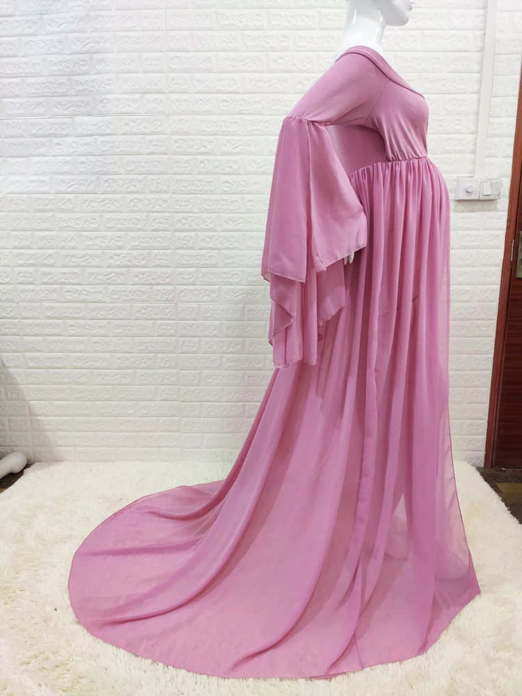 Chiffon Maternity Dresses for Photo Shoot Front Opening Pregnancy Photoshoot Dress Baby Shower Dress for Women Pregnant Woman enlarge