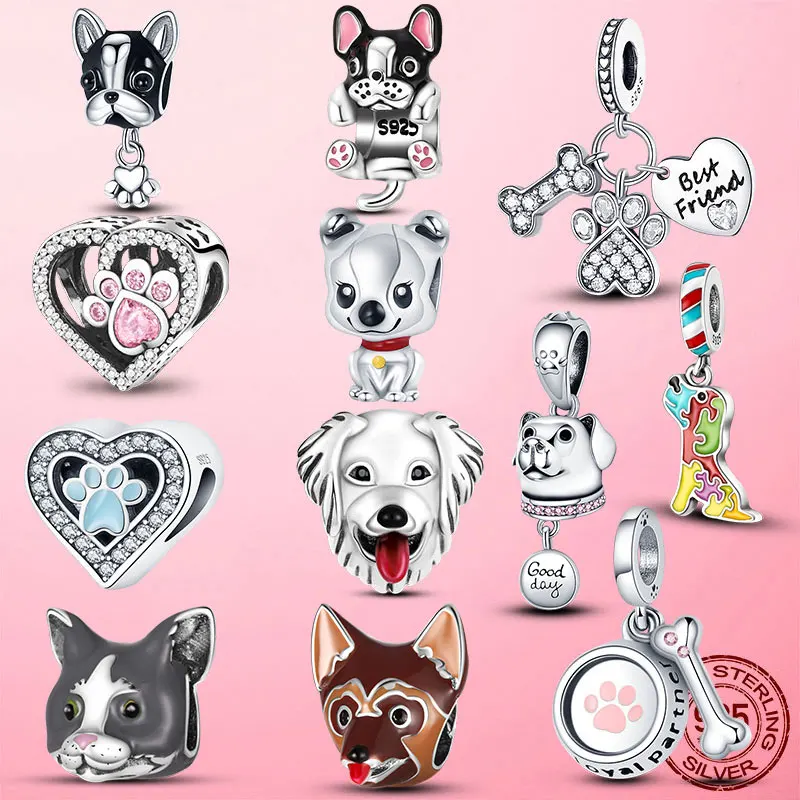 

Dog Collection 925 Silver Golden Retriever Bone Footprint Doggy Charm Beads fit Pandora Bracelet Original 925 Jewelry