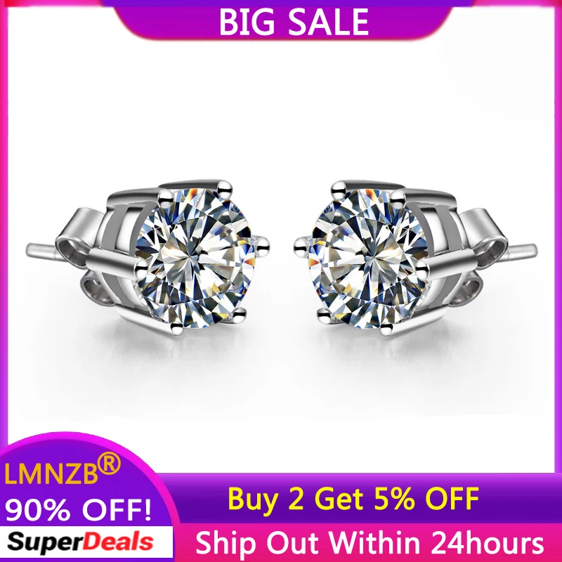 

100% Certified Tibetan Silver Earrings Solitaire 1 Carat Zirconia Stone Stud Earrings for Women Bridal Wedding Classic Jewelry