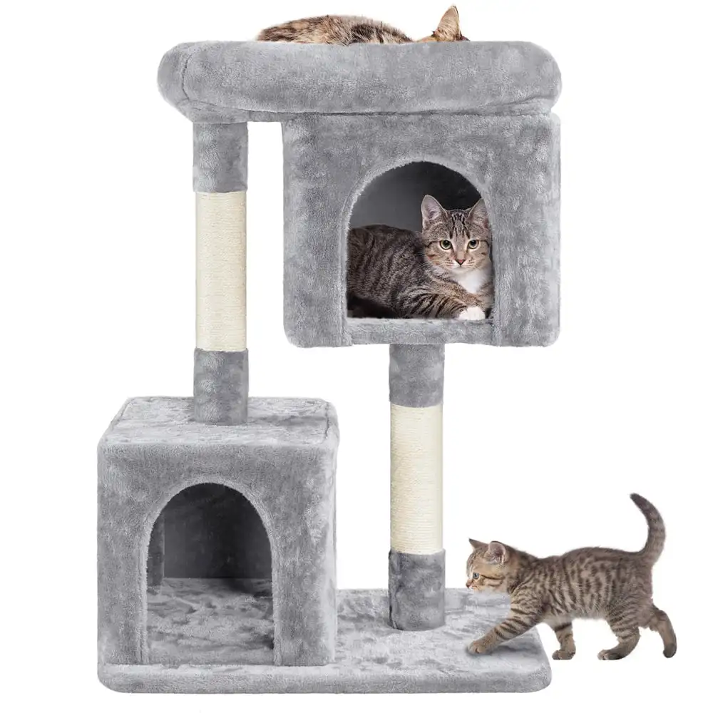 

HMTX Multilevel Small Space Cat Tree with Condos, Light Gray