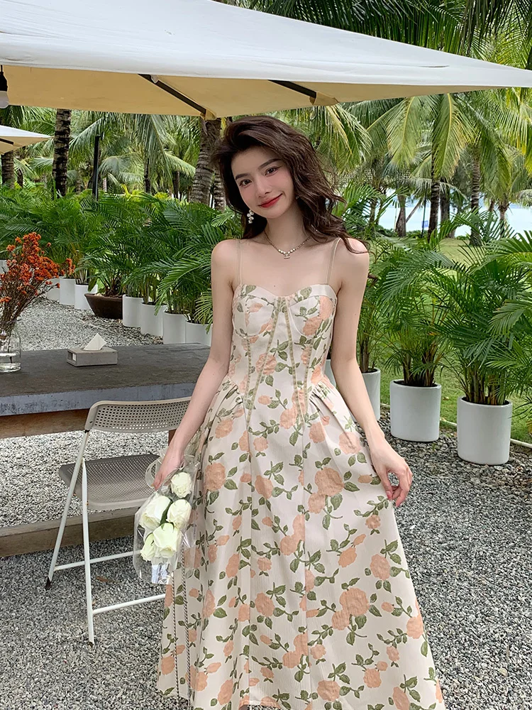 French Elegant and Unique Design Slip dress with Waist Narrow Heavy Industry Embroidery Floral Dress for Female Xia