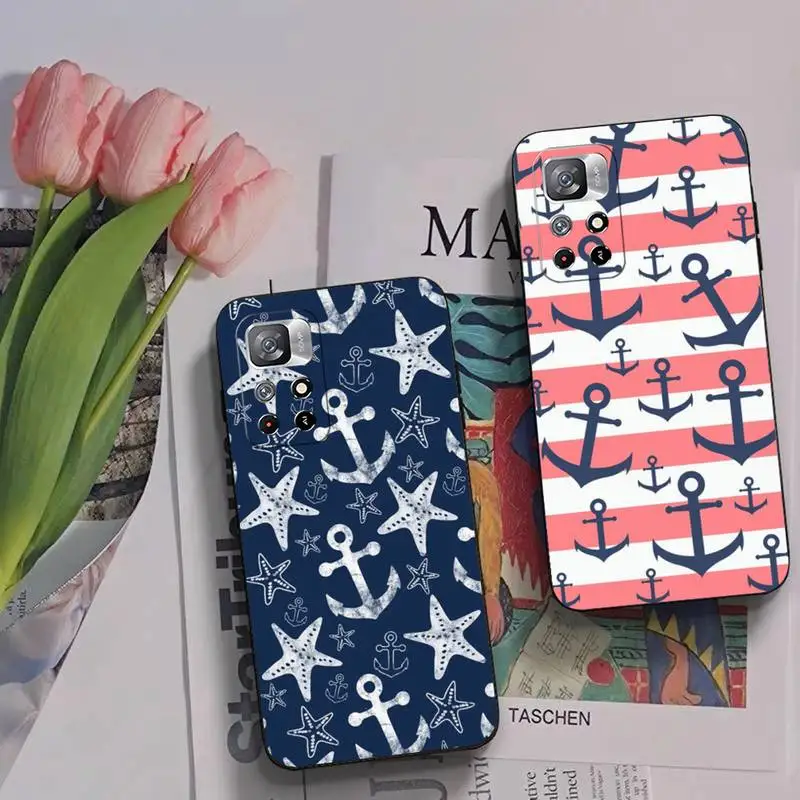 Nautical Coral Navy Blue Anchor Wheel Phone Case For Xiaomi Redmi Note 11 8 9 10 6 Pro 10T 9S 8T 7 5A 4 5 Pro Plus Soft Cover