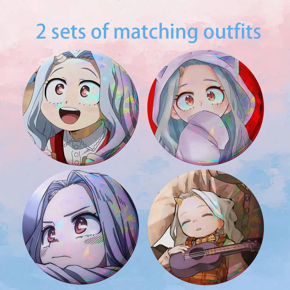 Фото Набор из 2 значков M-My Hero Academia Eri Cute: круглые мультяшные броши и акриловые значки-пуговицы для рюкзаков и курток, коллекционные подарки №1