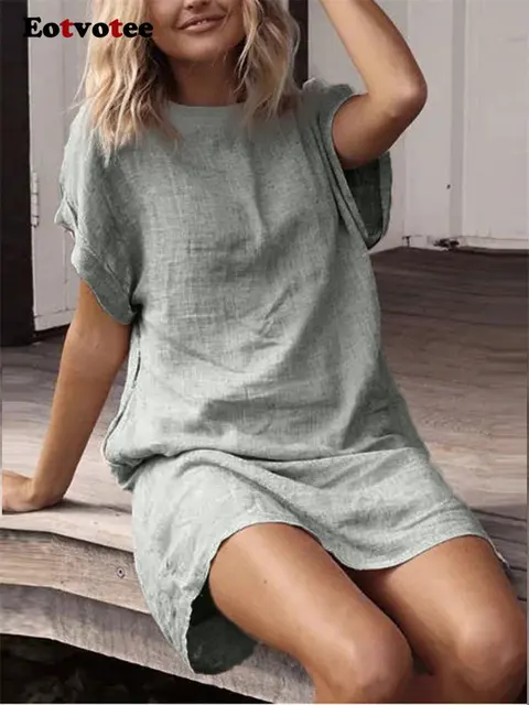 Moda vestido sólido - Verão 2023 - moda oversized de vestidos de manga curta 3