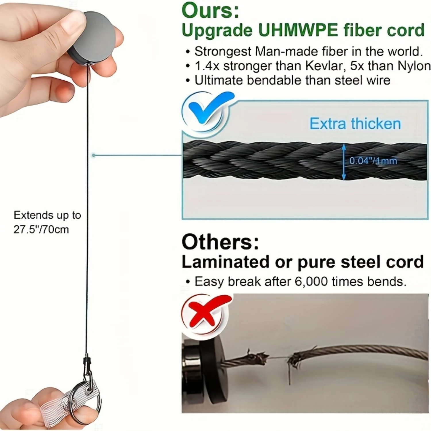 2-упаковка сверхпрочного выдвижного держателя бейджа с кольцом для ключей