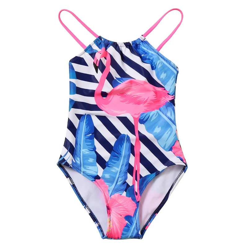 

Детский сплошной купальный костюм Flamingao с принтом, модель 2022 дюйма, пляжный купальный костюм с лямкой на шее для девочек, монокини