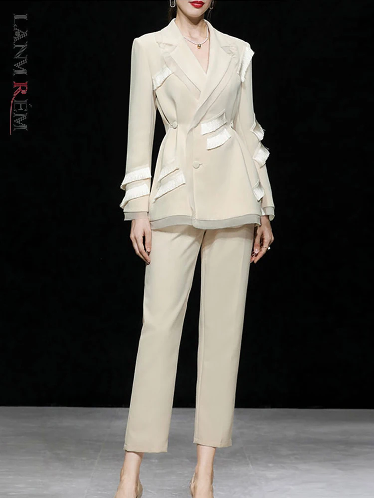 

LANMREM Office Lady Women 2 Pieces Set Irregular Spliced Blazers High Waist Pants Fashion 2023 Autumn New Clothing CP1952
