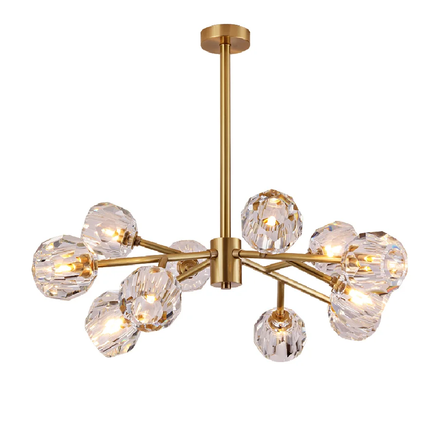 

LukLoy Copper Gold Chandelier Living Room Luxury Crystal Suspension Lamp Post-modern Bedroom Pendant for Dinning Room Chandelier