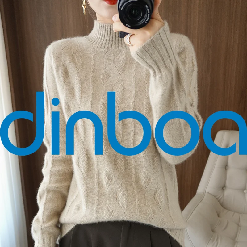 

Женский кашемировый свитер, повседневный вязаный пуловер из 100%-ной шерсти, с полувысоким воротом, корейский стиль, куртка большого размера, ...