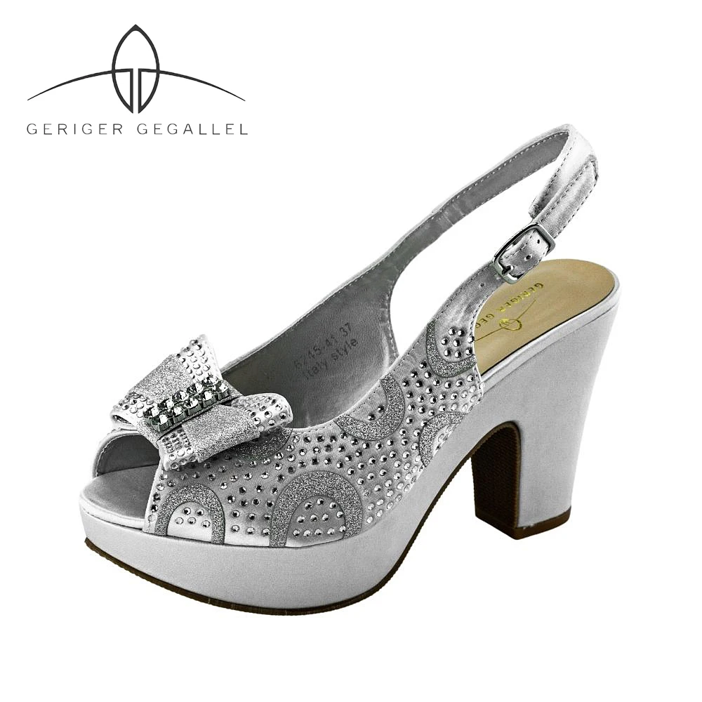 Slivery Wedding Bridal High Heels for Women 2022 New Designer Pumps Heels for Bride Bling Bling Peep Toe Chunky Platform Sandals