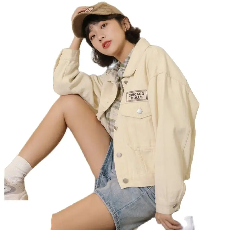 

Повседневная ковбойская куртка, женская модная свободная Корейская Черная Женская джинсовая куртка, осенняя короткая джинсовая куртка абр...