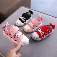 2022 spring new childrens canvas shoes for girls cloth baby princes children flats polka dot back bow hook loop flat casual