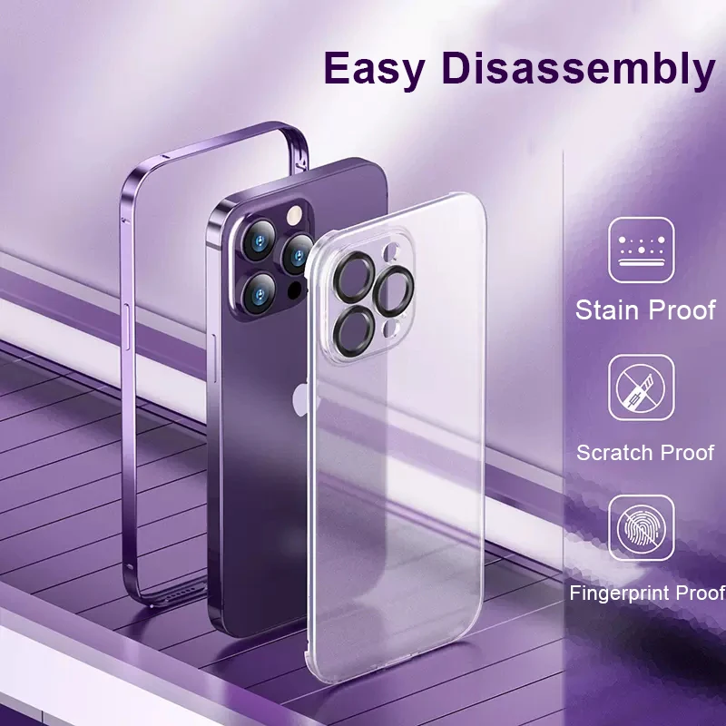 

Luxury Metal Bumper Matte Transparent Phone Case For iPhone 14 13 12 Pro Max Plus Camera Protection Aluminum Shockproof Cover