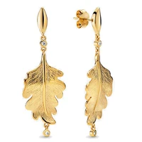 original sparkling golden shine oak leaf stud earrings for women 925 sterling silver wedding gift pandora jewelry