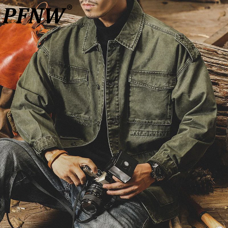 

PFNW Spring Autumn New Men's Vintage Denim Jackets Outdoor Harajuku Style Baggy Coat Casual Button Niche Design Techwear 12A7615