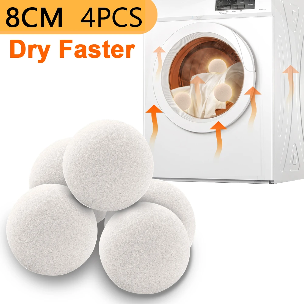 

4Pcs 8Cm Reusable Wool Dryer Balls Softener Laundry Home Washing Fleece Dry Kit Ball Useful Washing Machine Accessories