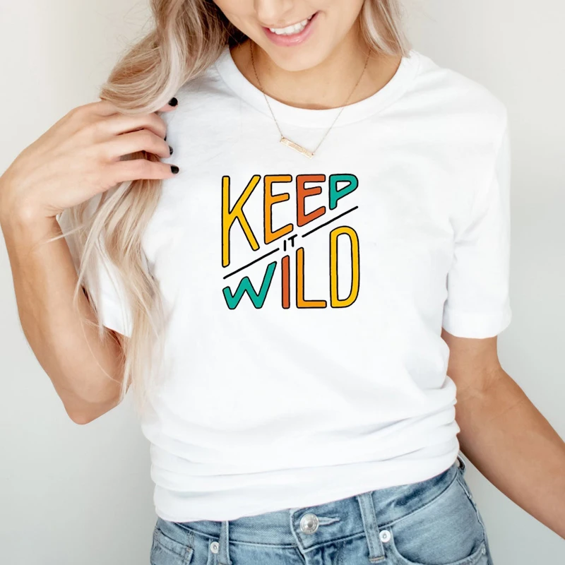 

Keep It Wild Retro Letters Women T Shirts Cotton Rewild The Earth Clothes Earth Day Gift Environmentalist Tshirt Dropshipping