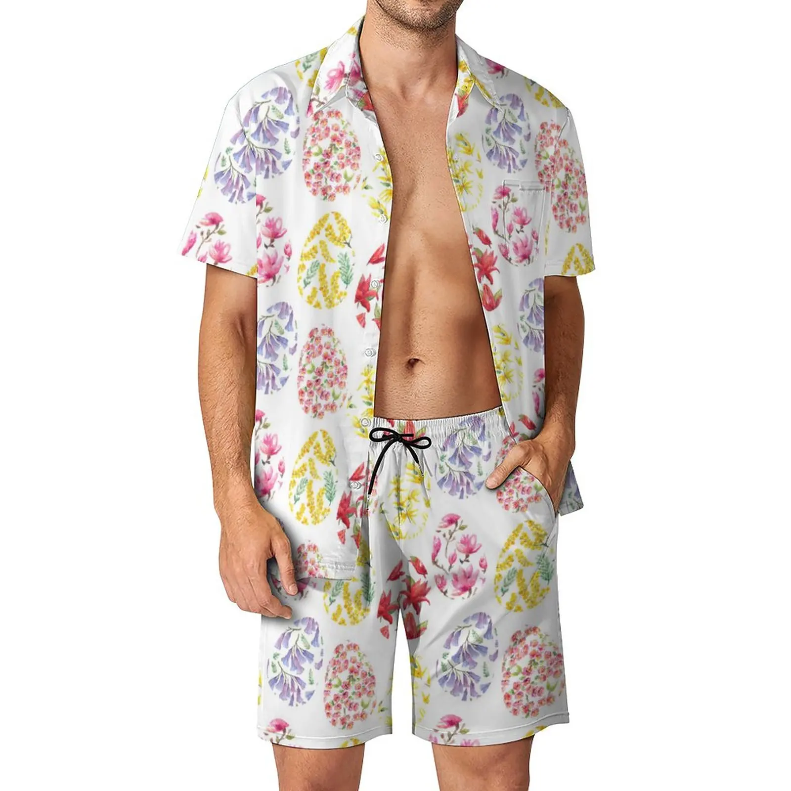 

Костюм пляжный мужской в стиле ретро с принтом цветов и яиц