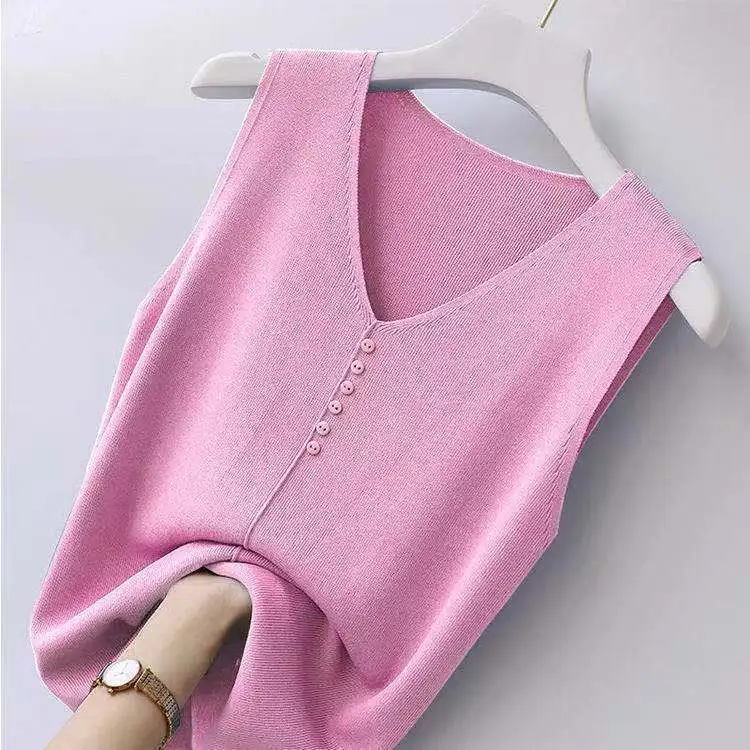 Женская летняя майка без рукавов с V-образным вырезом