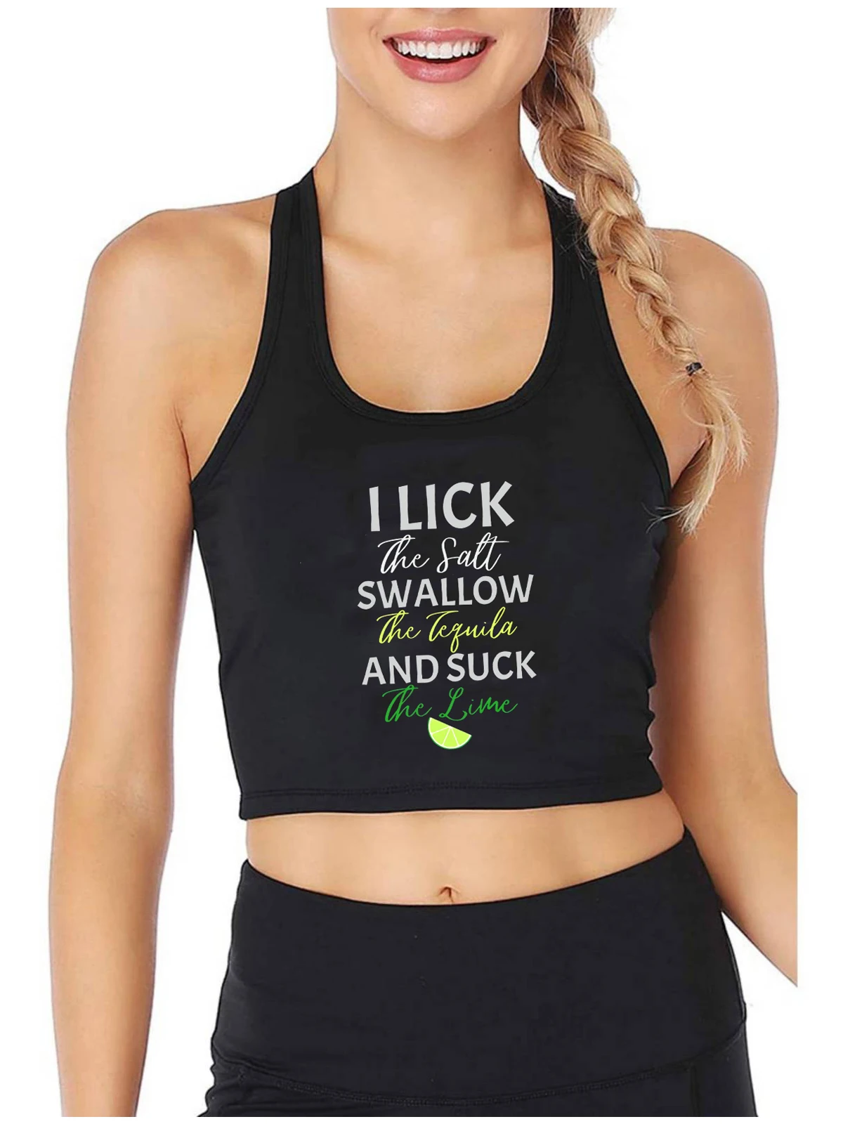 

I Lick The Salt Swallow The Tequile And Suck The Lime Design Tank Tops Girl's Cotton Sexy Slim Crop Top Funny Naughty Camisole