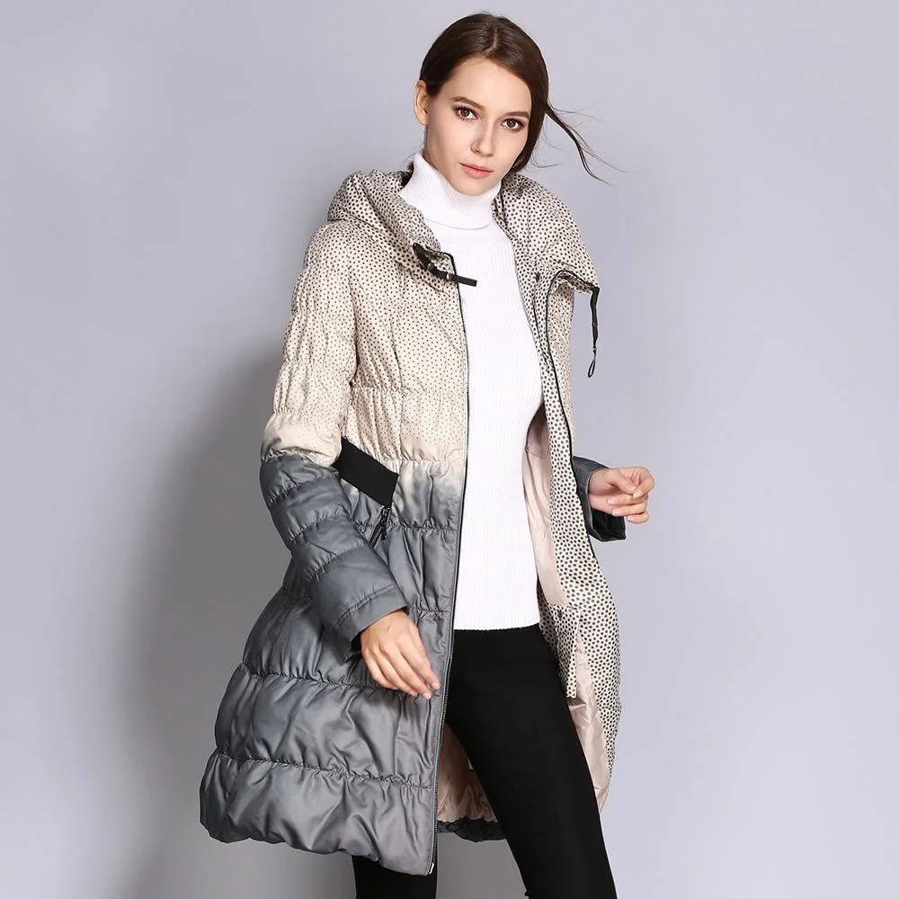 2022 Fashion Women Down Caot Long Sleeve Tie Dye Long Sleeve Zipper Double Collar Slim Pocket Patchwork Elegant Chic Ladies Coat