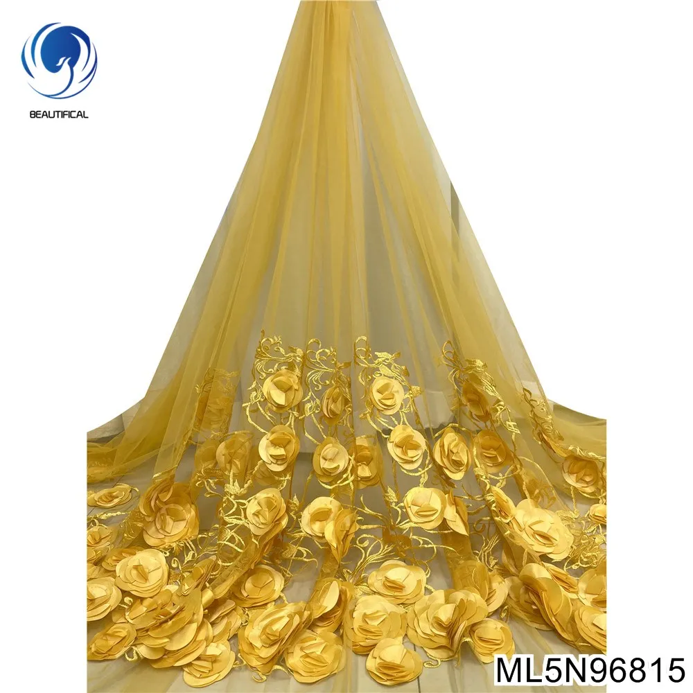 

Latest african lace fabric 2022 high quality lace embroidery 3d french nigerian lace fabric 5 yards for wedding dress ML5N968