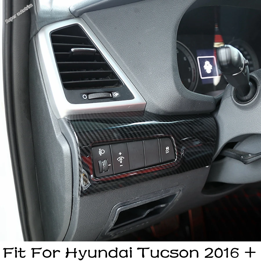 

Carbon Fiber Style Interior Parts Fit For Hyundai Tucson 2016 - 2020 ABS Car Head Lamp Headlight Switch Frame Cover Trim 1PCS
