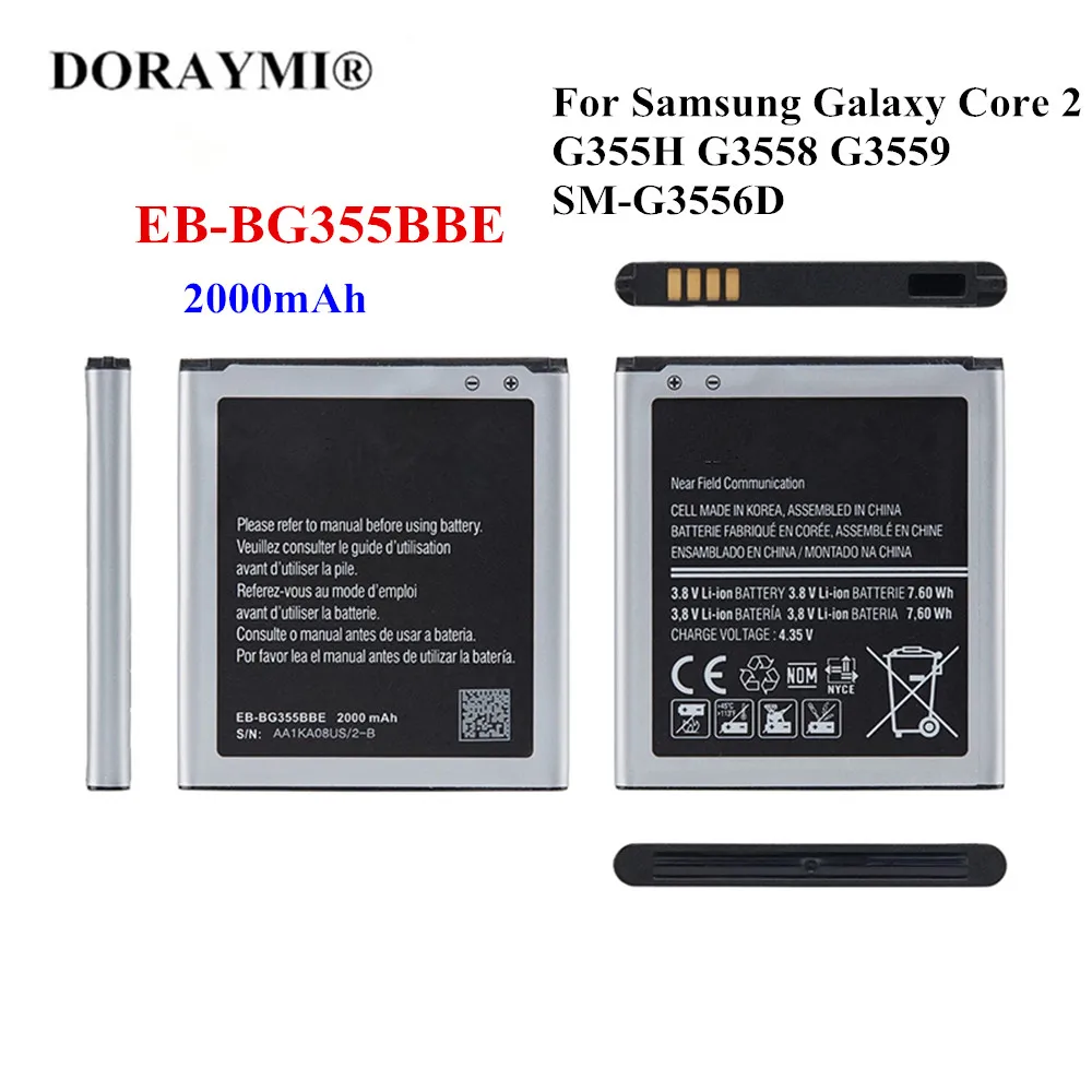

Original EB-BG355BBE Battery For Samsung GALAXY Core 2 G355H SM-G3556D G355 G3559 G3558 2000mAh Replacement Phone Batteries