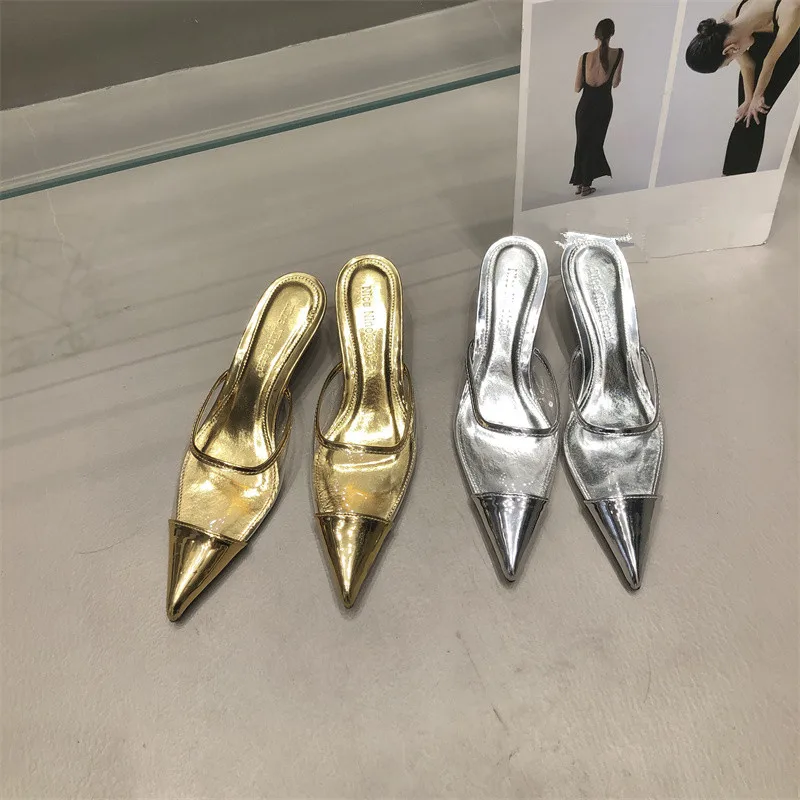 

Шлепанцы женские прозрачные на тонком каблуке, с закрытым носком