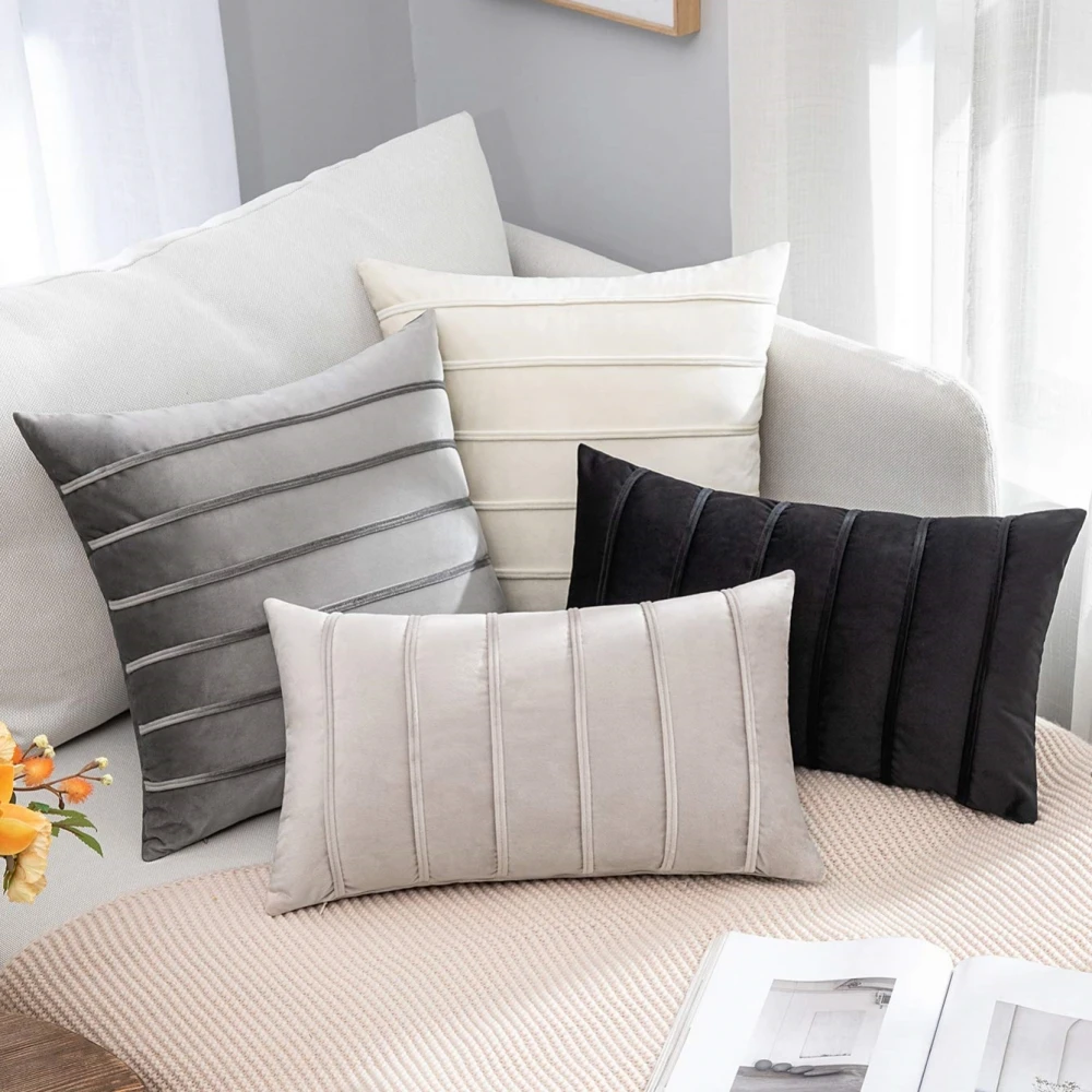 

Livingroom 45*45 Velvet Pillow Simple Striped Elegant Cover Cover Decorative Sofa 50*50cm Cushion 30*50 For Decor Pillowcase