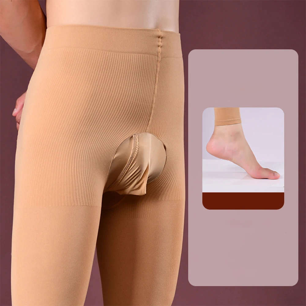 

Mens Pantyhose Pants Super Elastic Warm Velvet Thick Thermo Pouch Stockings Footed Tights Underwear Base Layer Jogging Tights